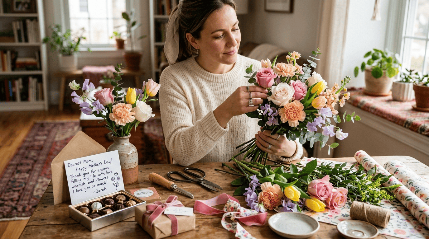 Personalized Mother’s Day flower bouquet with custom arrangement and heartfelt touch