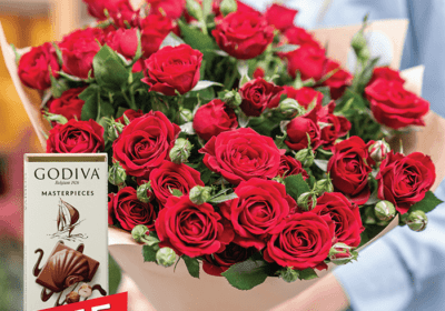 Mix Spray Roses with free godiva chocolate