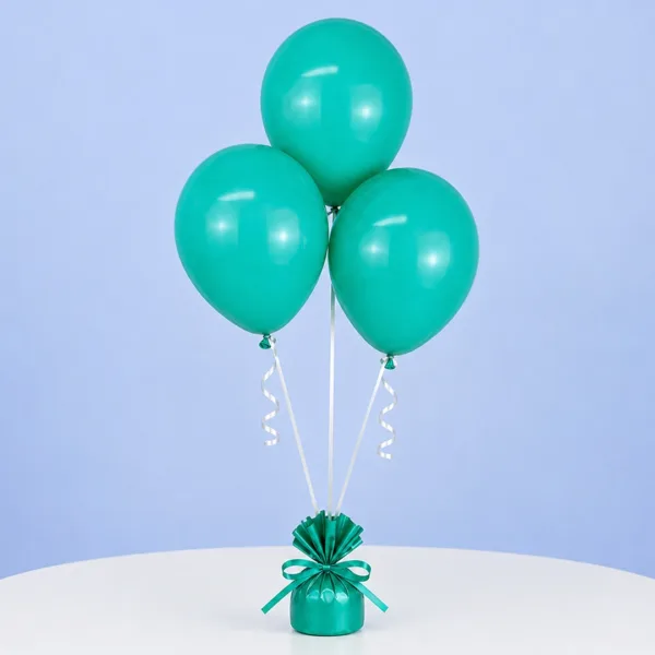 blue-green-balloons_2026 Set of 3 blue and green balloons with sticks and cups, ideal for vibrant decorations at birthdays and celebrations.