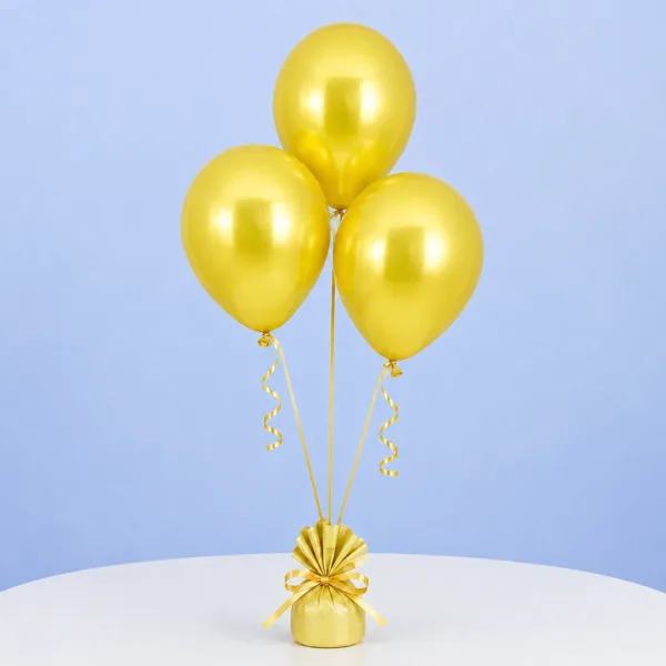 golden-balloons_2026 Three golden balloons on sticks with cups, symbolizing elegance and celebration for various events and decorations.