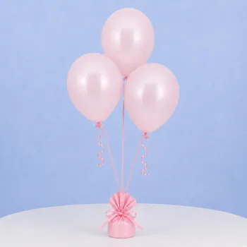 Set of 3 pink balloons with sticks and cups, ideal for birthdays and baby showers, adding a joyful touch to celebrations.