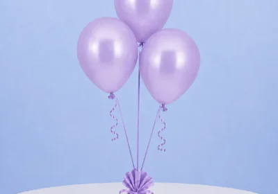 Set of 3 purple balloons with sticks and cups, ideal for elegant decorations at birthdays and special occasions.
