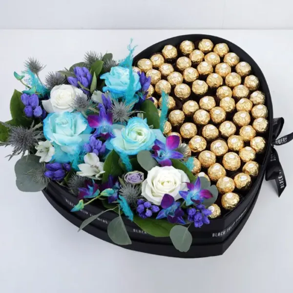 Chocolate Box with Blue Flowers-1 Chocolate Box with Blue Flowers by Black Tulip Flowers