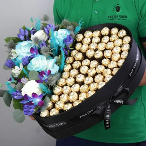 Chocolate Box with Blue Flowers-2 Chocolate Box with Blue Flowers by Black Tulip Flowers