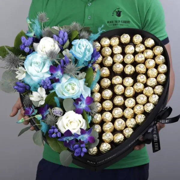 Chocolate Box with Blue Flowers Chocolate Box with Blue Flowers by Black Tulip Flowers