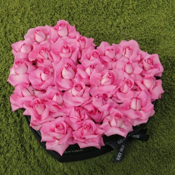 Perfect Pink Roses in Heart Shaped Box-1 Perfect Pink Roses in Heart Shaped Box by Black Tulip Flowers
