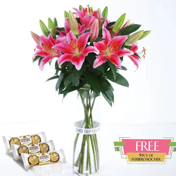 Blooming-Lilies-4 Blooming Pink Lilies with ferrero