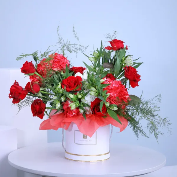 01-87 An enchanting flower box overflowing with colorful flowers, representing love and beauty for Valentine’s Day celebrations.