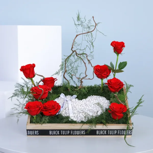 03-37 Just For You floral tray with heart shaped design with Red roses