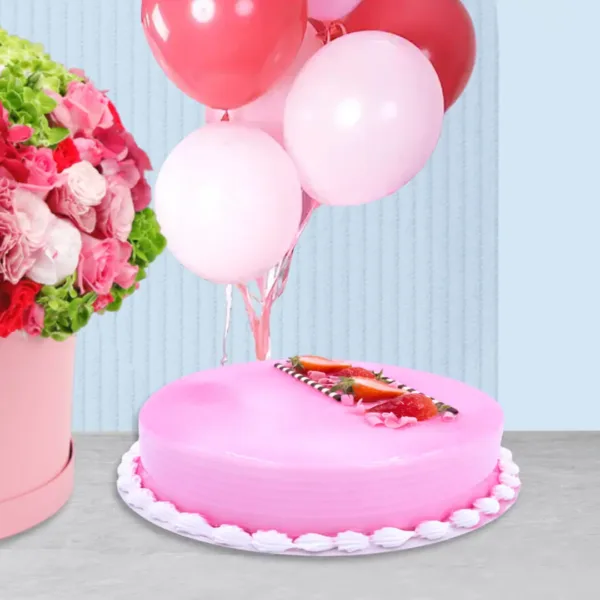 birthday Cake Send Flowers Bloom Basket with pink Cake