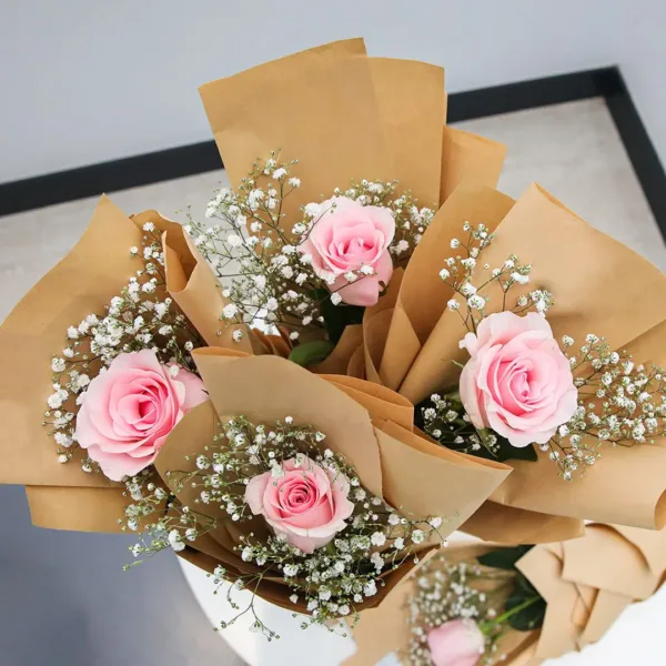 single pink roses wrapped2 Single Pink Rose Wrapped with Gypso