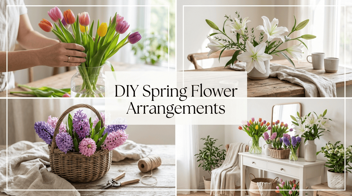 Fresh spring flowers arranged in a vase for easy DIY home décor