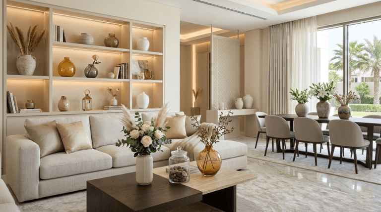 Elegant glass flower vases reused as stylish home décor with fresh and dried flowers in a modern living room