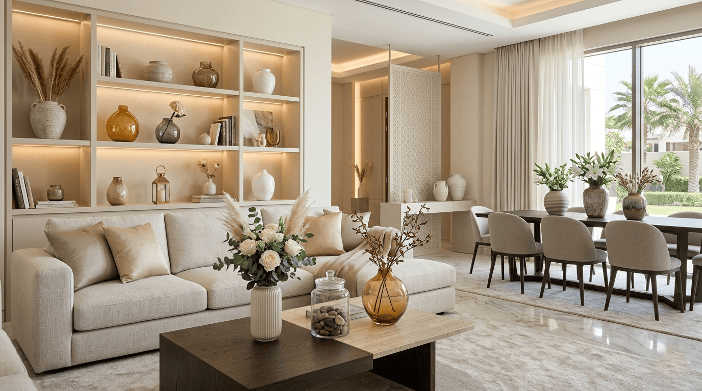 Elegant glass flower vases reused as stylish home décor with fresh and dried flowers in a modern living room