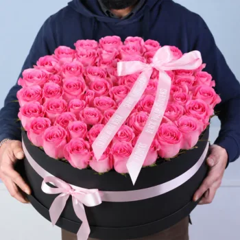 Classic Rose Arrangement Box featuring 70 pink roses arranged in a clean, minimal, and elegant floral box design for gifting and décor