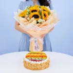 sunflower-bouquet-fresh-fruit-cake