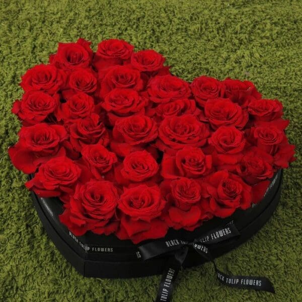 Perfect Red Roses in Heart Shaped Box-1 Perfect Red Roses in Heart Shaped Box by Black Tulip Flowers