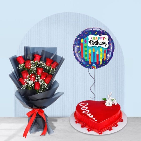 2-11 red roses bouquet with gel cake