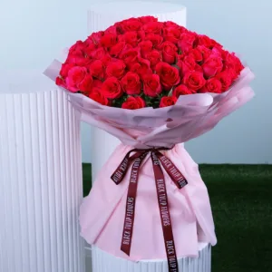 A breathtaking arrangement of velvety pink roses wrapped in soft pink—an ultimate expression of love and passion.